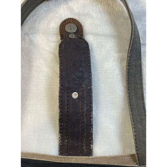 Mona B Nora Canvas Leather Shoulder Bag Distressed Canvas Magnetic Zip Closure - Picture 5 of 12